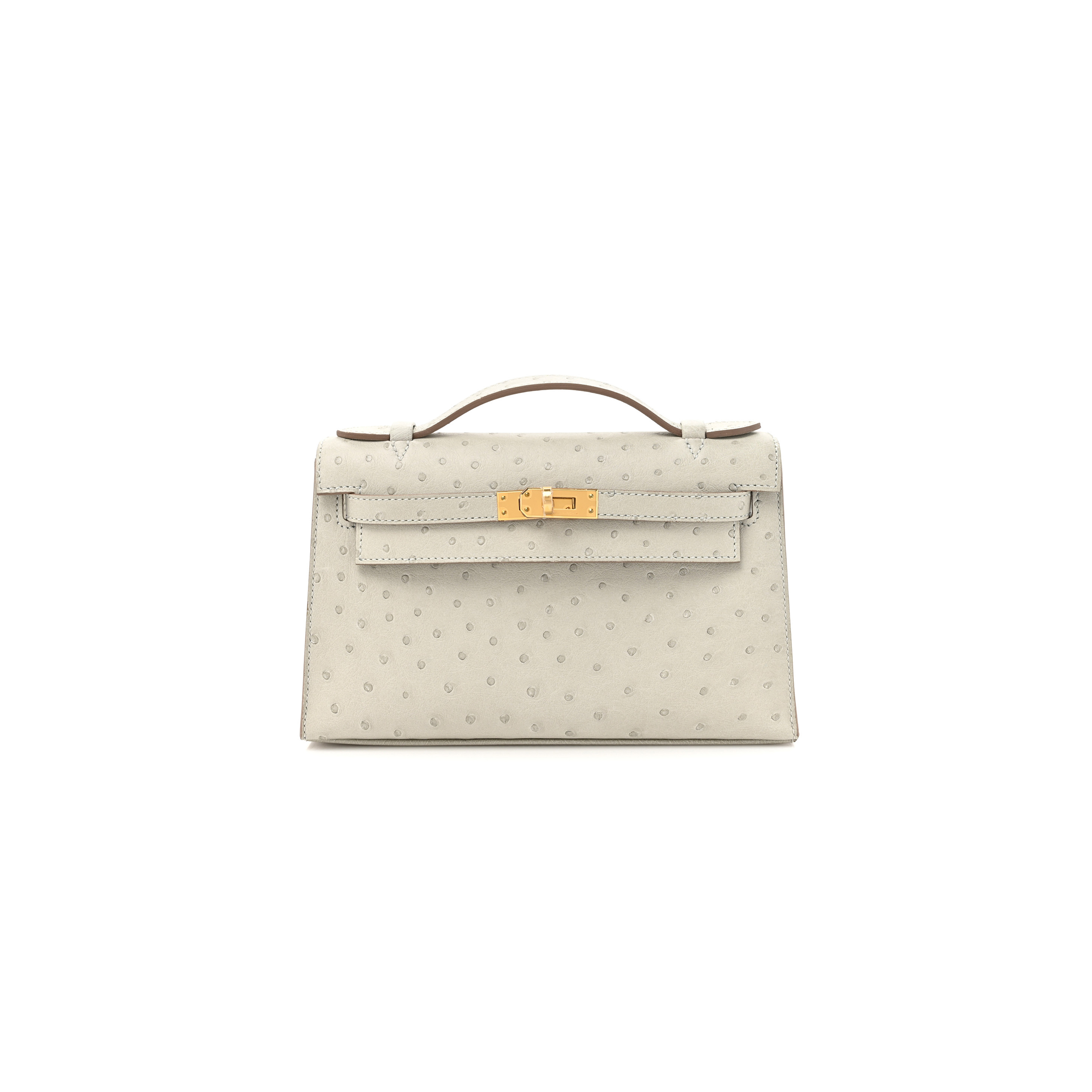 HERMÈS MASTER OSTRICH KELLY POCHETTE CLUTCH GRIS PERLE (22*14*7cm) 